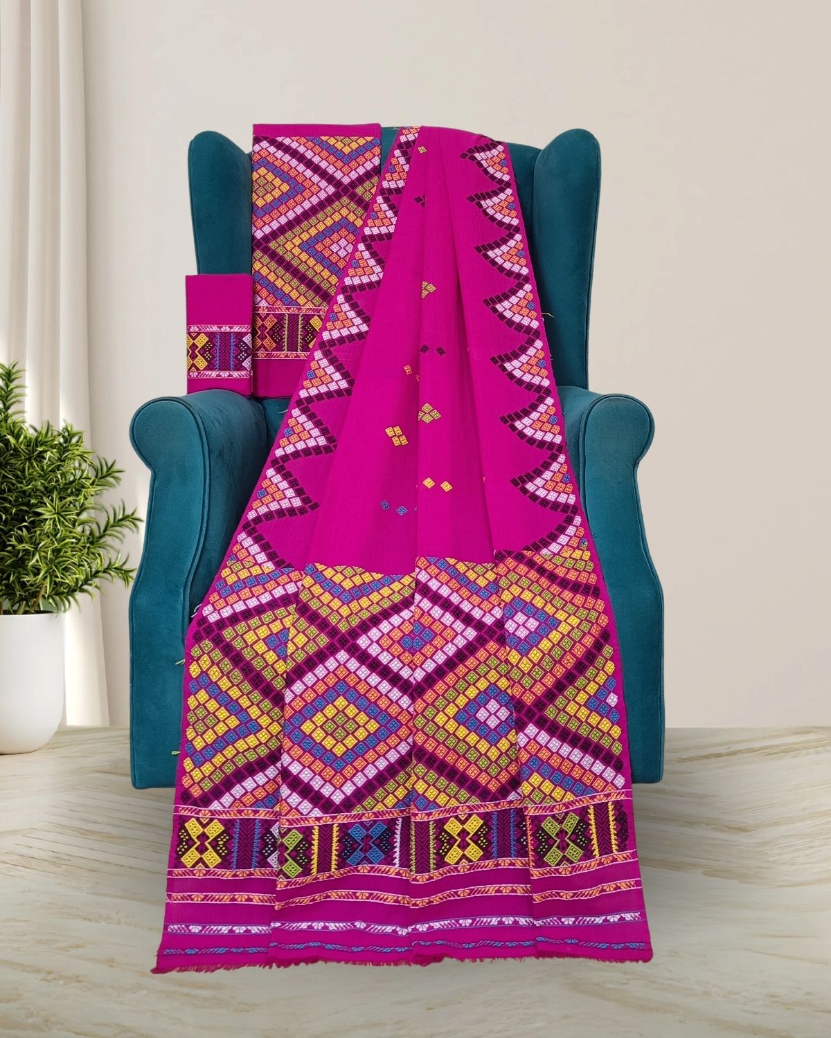 Rani pink padmini cotton Mising mekhela sador