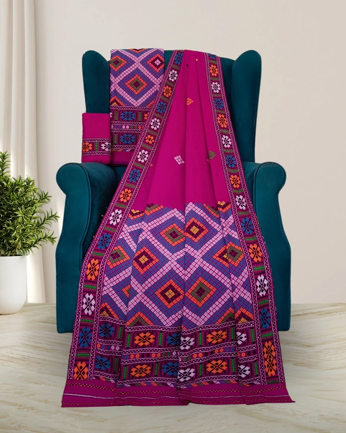 Rani pink padmini cotton Mising mekhela sador