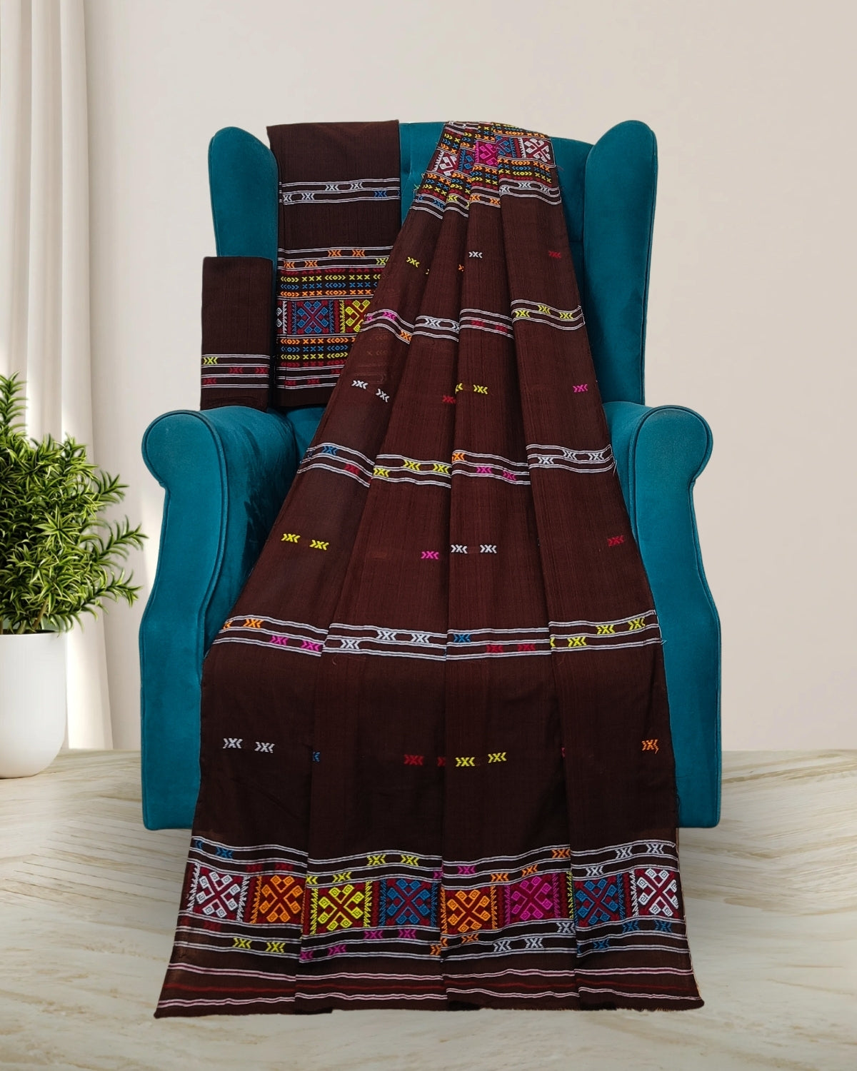 Gero design Mising mekhela sador - Brown