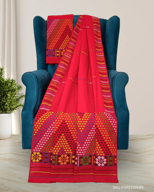 Red padmini cotton Mising mekhela chadar