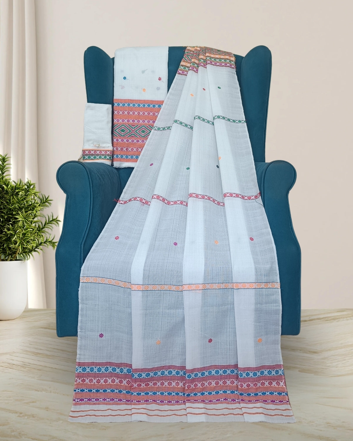 Gero design Mising mekhela sador -Pure white