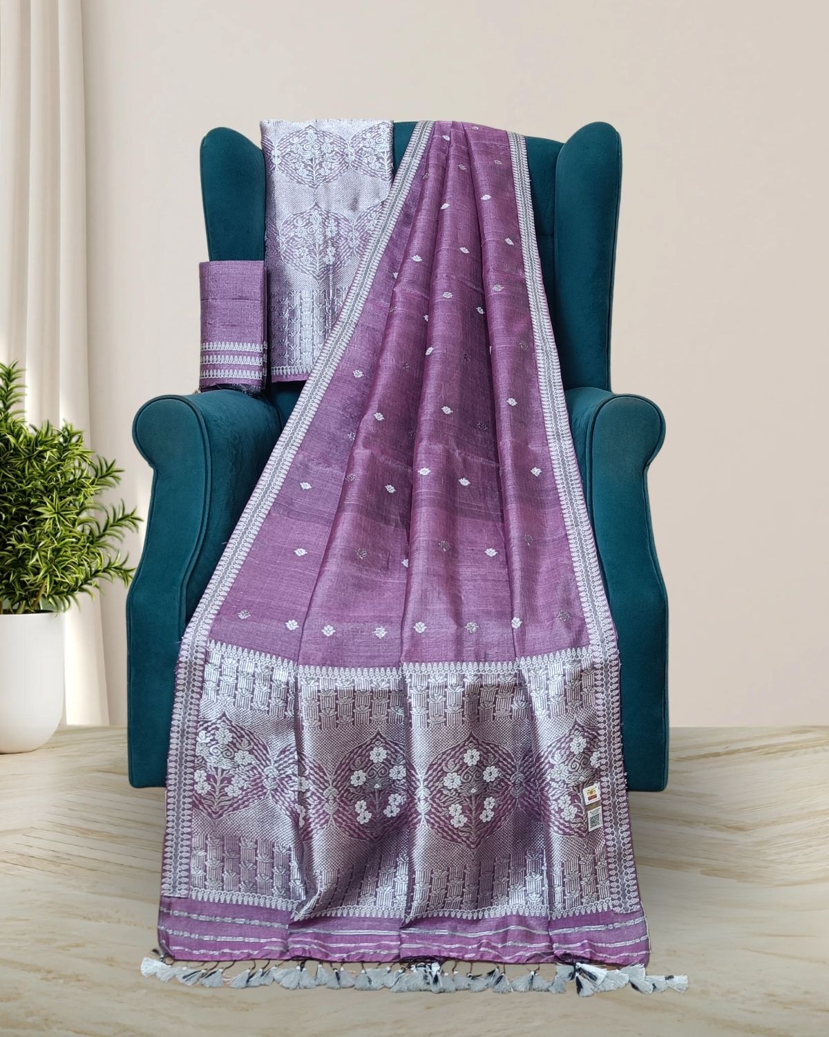 Dyed tussar silk mekhela sador