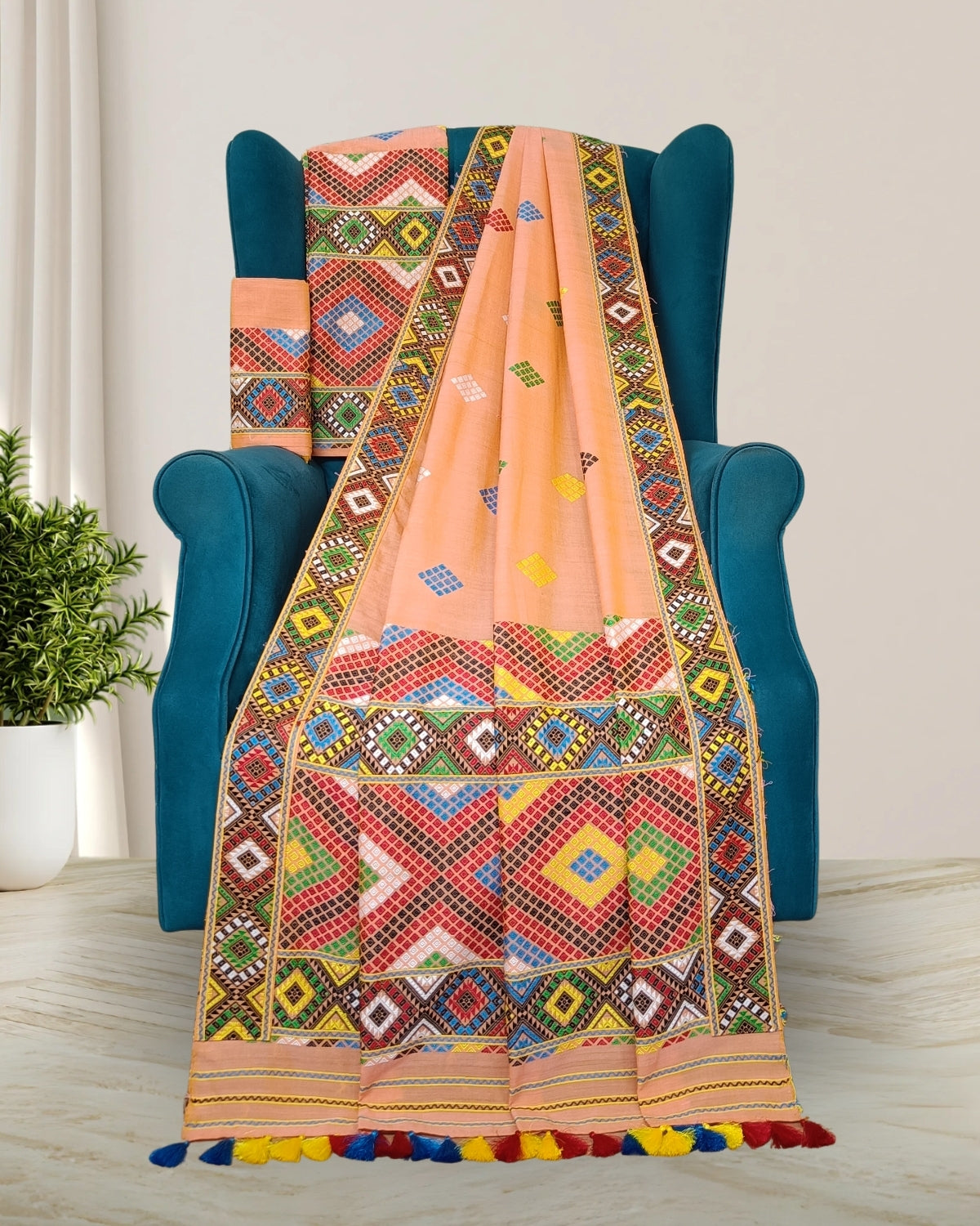 Padmini cotton Mising mekhela sador - DMC motifs