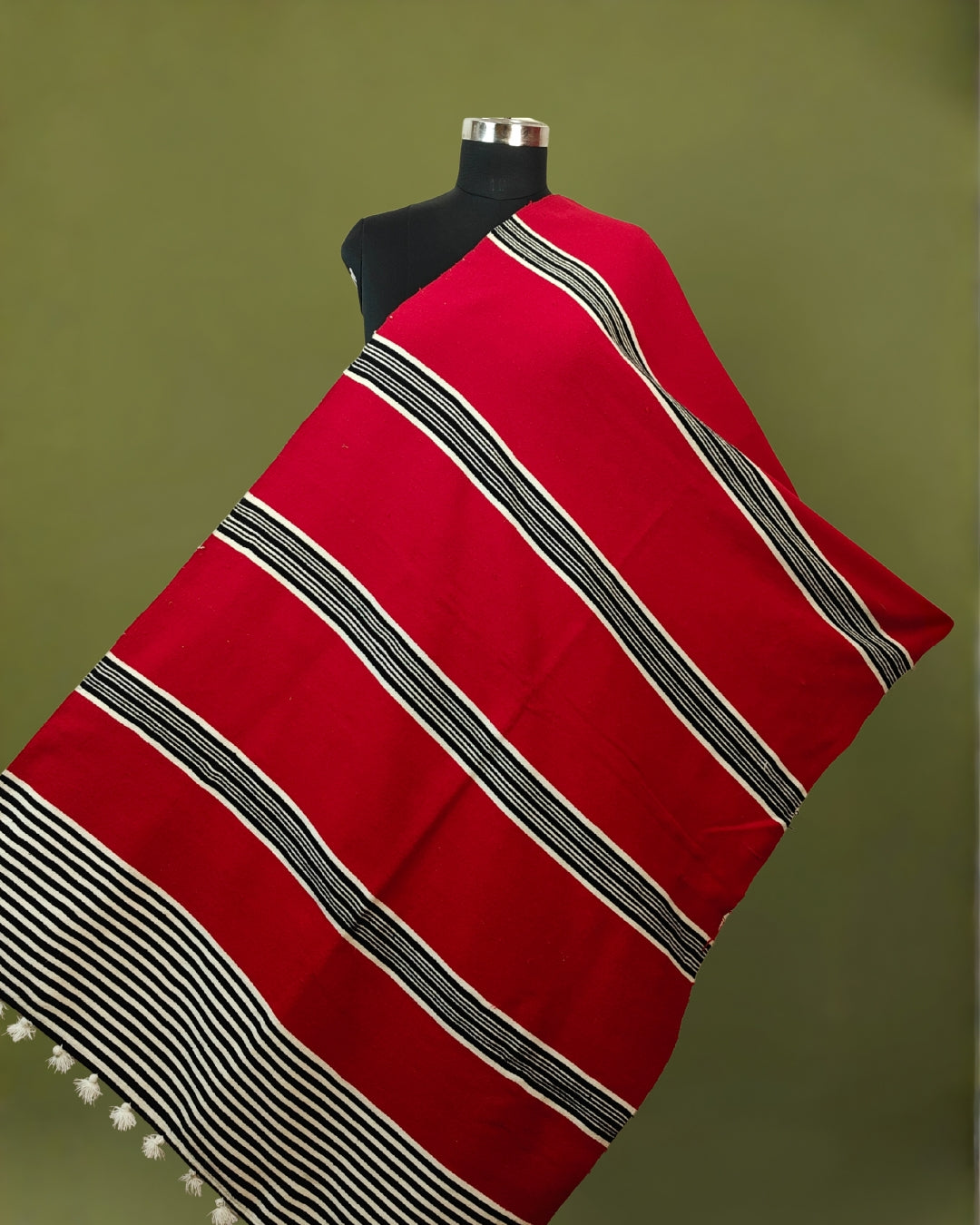 Mising Ribi design woolen Stole - Red