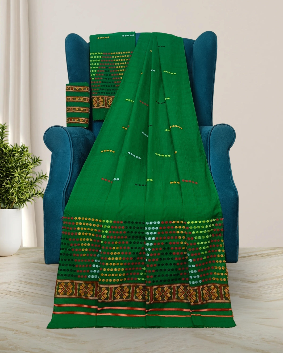 Padmini cotton Mising mekhela sador -Green