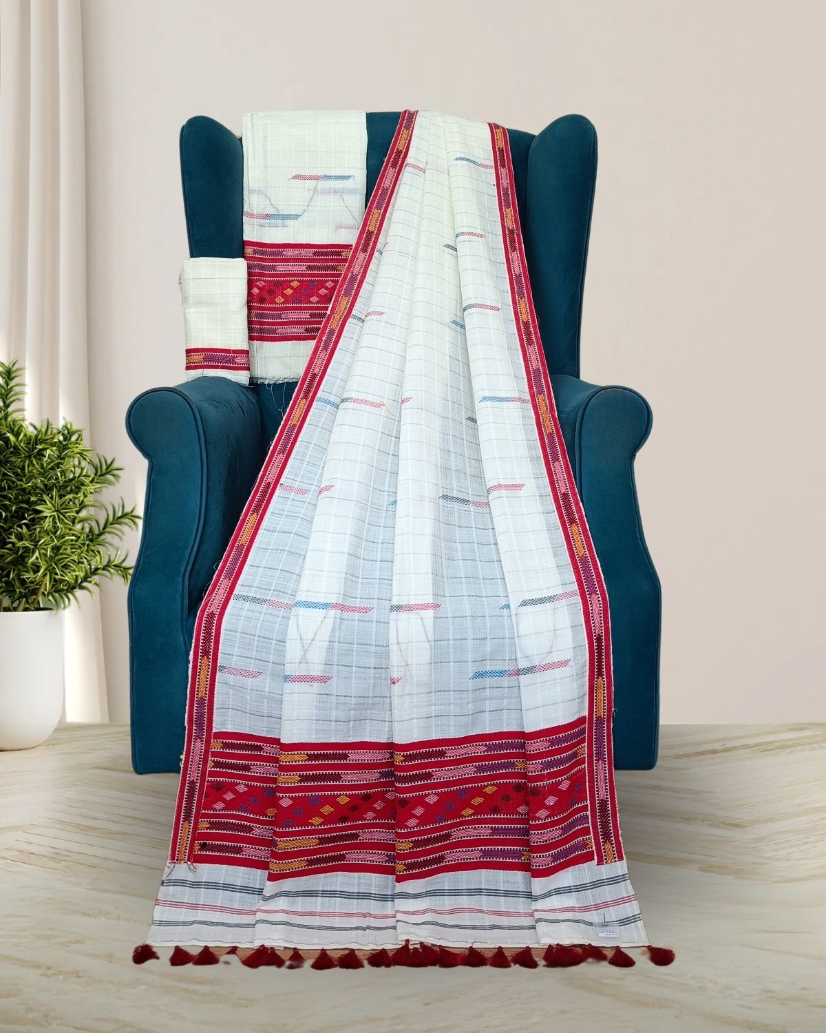 Semi nuni Mising mekhela sador - Red kesh bosa