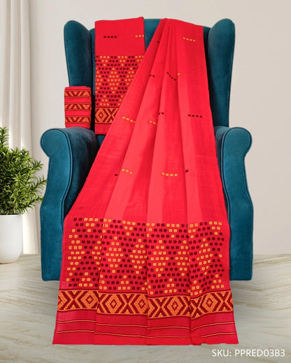 Red padmini cotton Mising mekhela sador