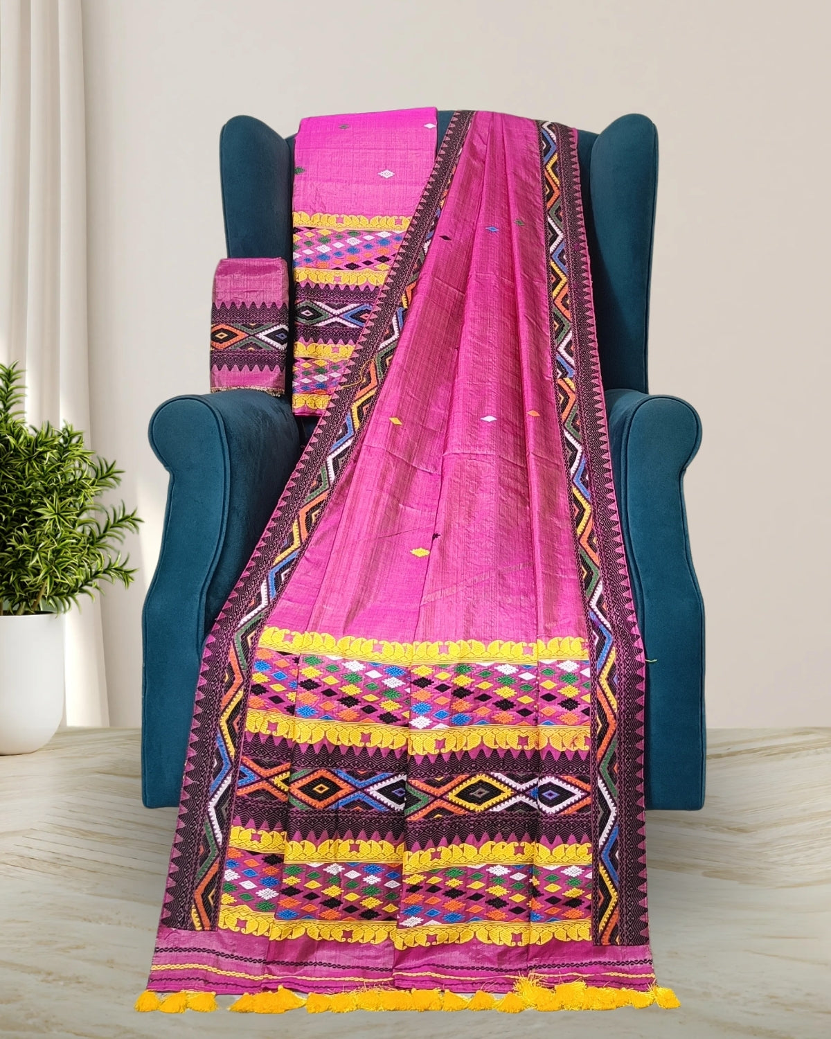 Tussar silk by Assam paat mekhela sador-Pink