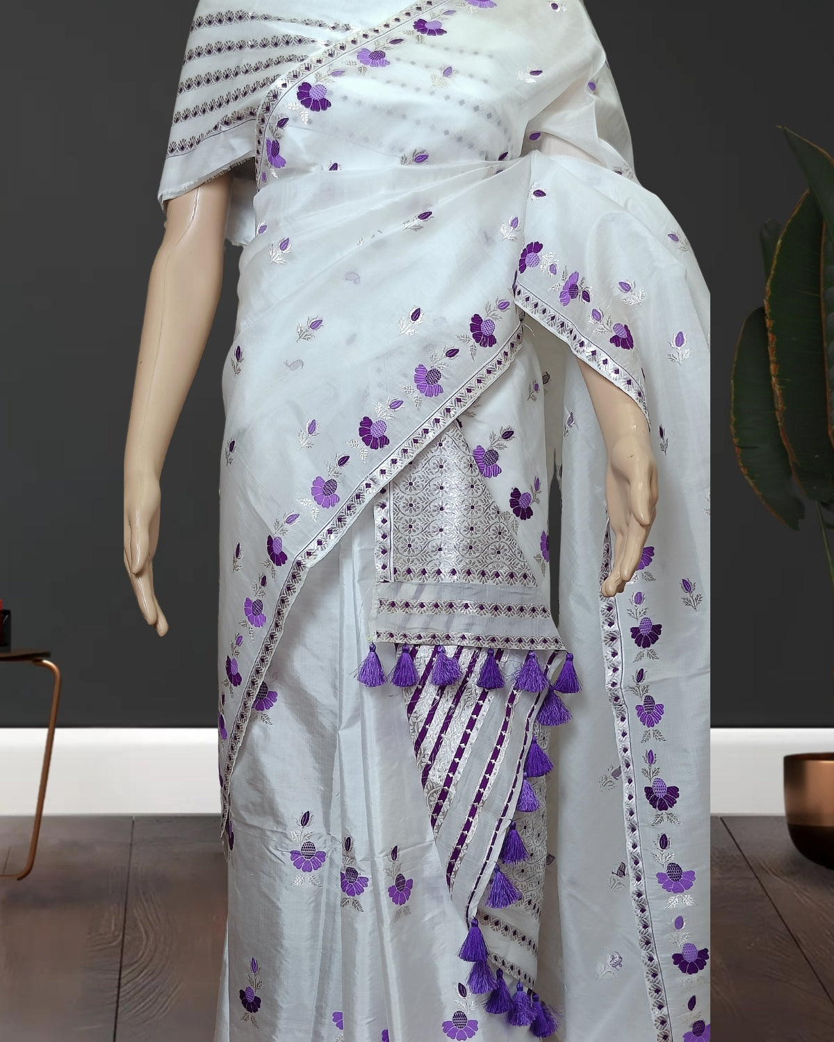 Raw mulberry silk mekhela sador -Pure white