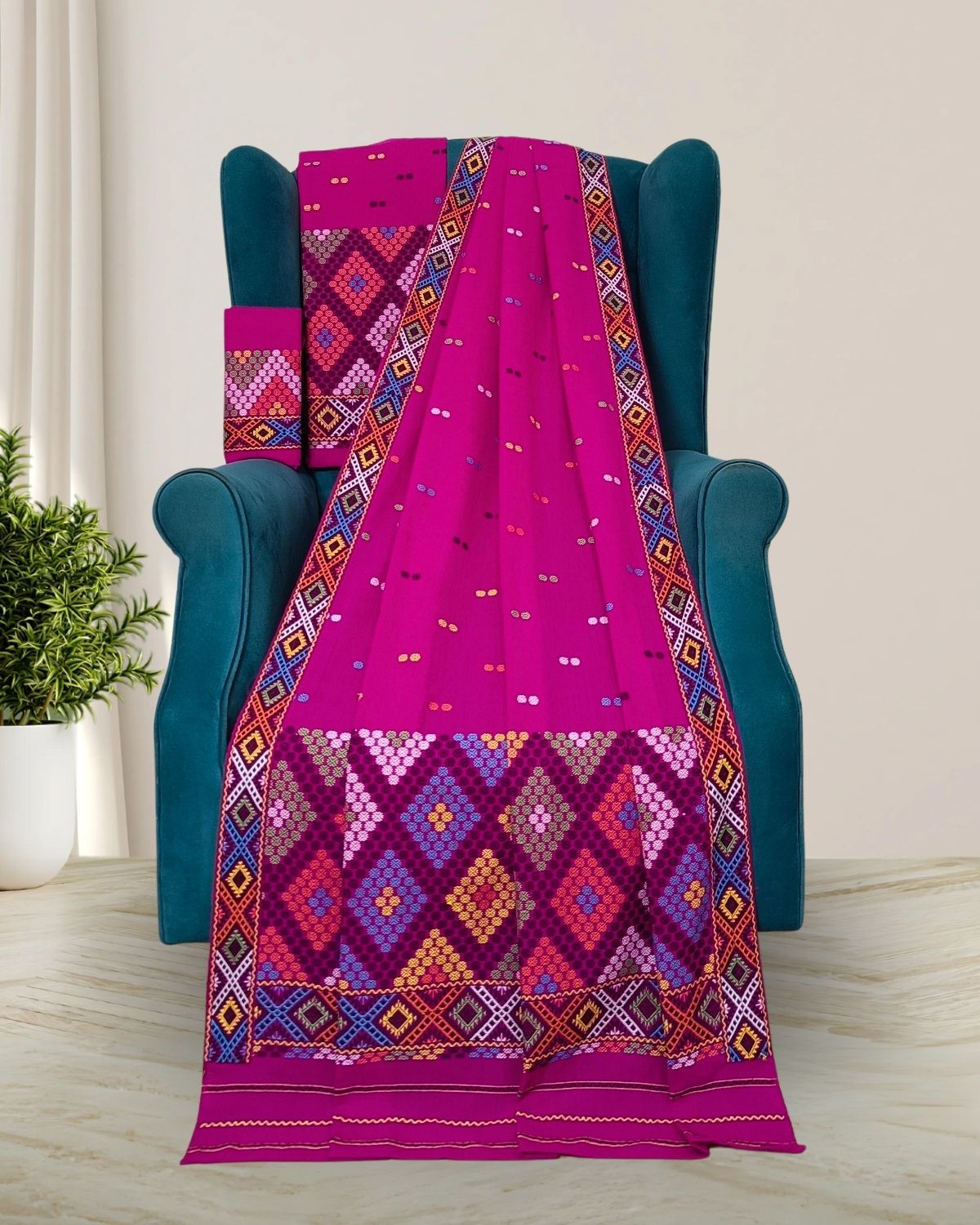 Rani pink padmini cotton Mising mekhela sador 