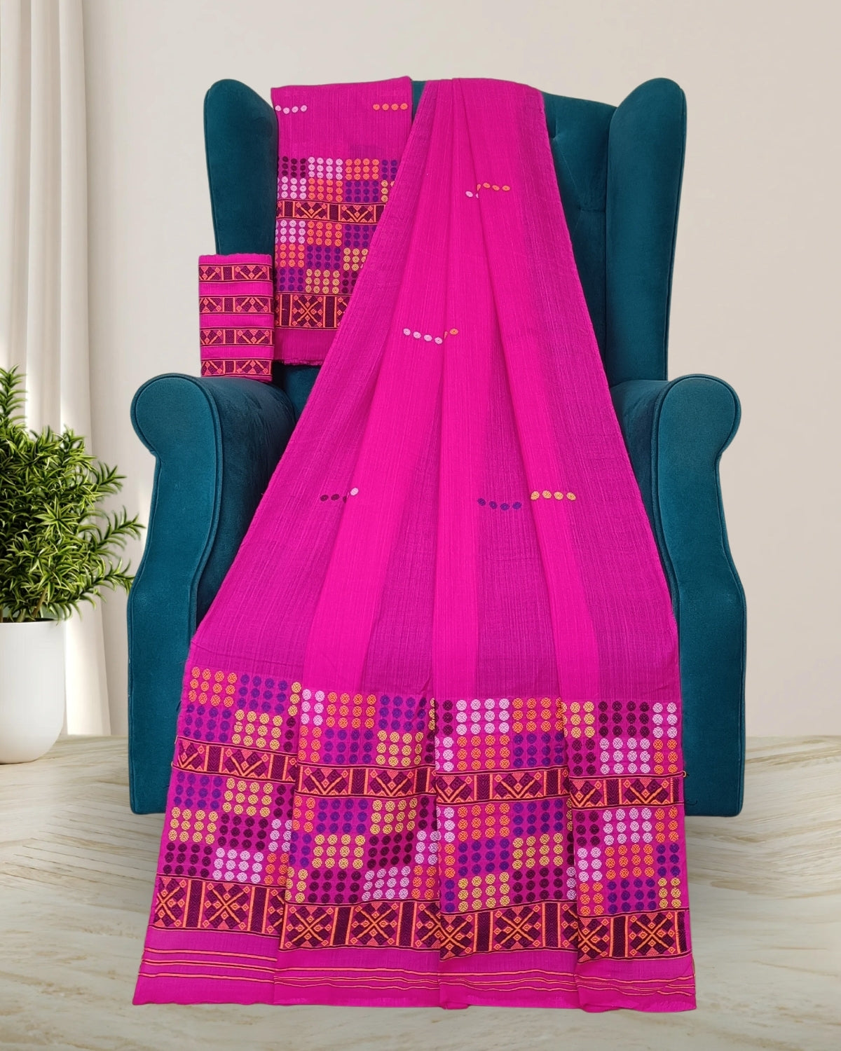 Pink padmini cotton Mising mekhela sador