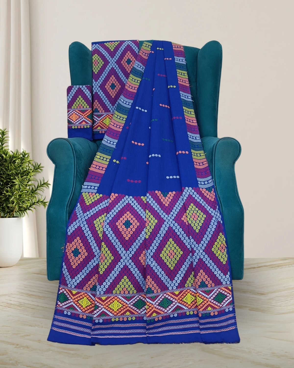 Royal blue padmini cotton Mising mekhela sador