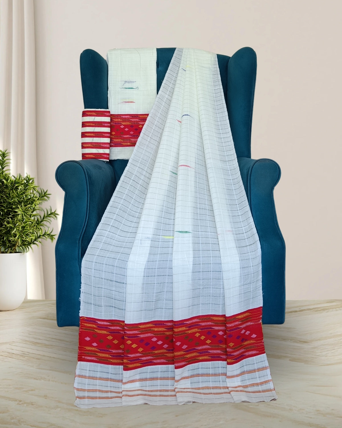 Semi nuni Mising mekhela sador - White kesh bosa