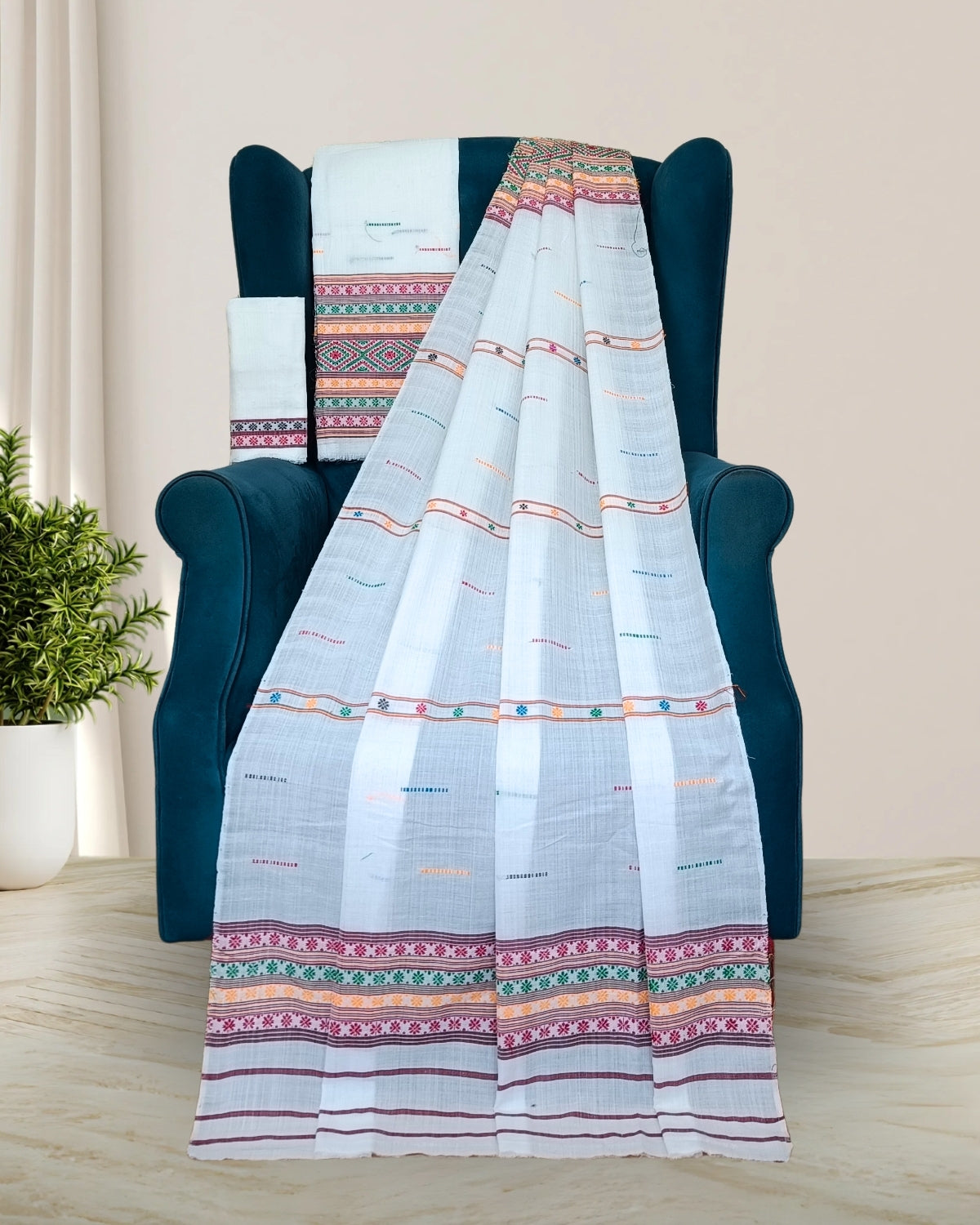 Gero design Mising mekhela sador -Pure white