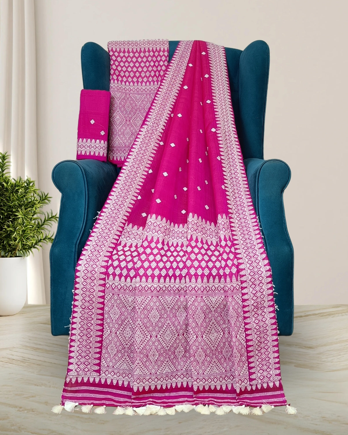 Dyed semi nuni Mising mekhela sador - Eri silk work