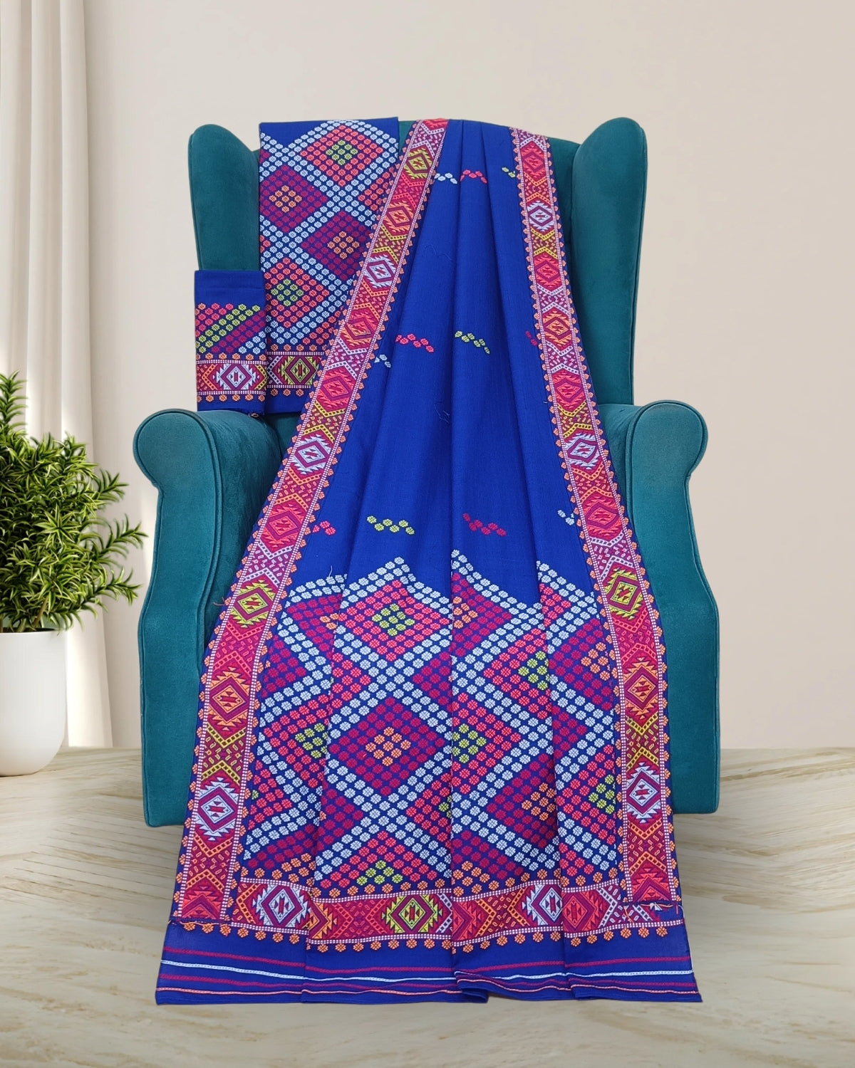 Royal blue padmini cotton Mising mekhela sador