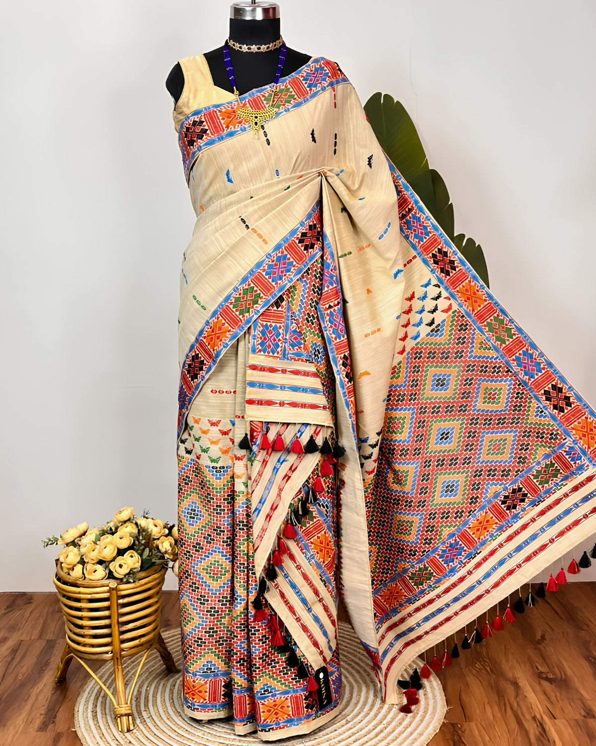 Padmini cotton x Eri silk Mising mekhela sador- DMC motifs