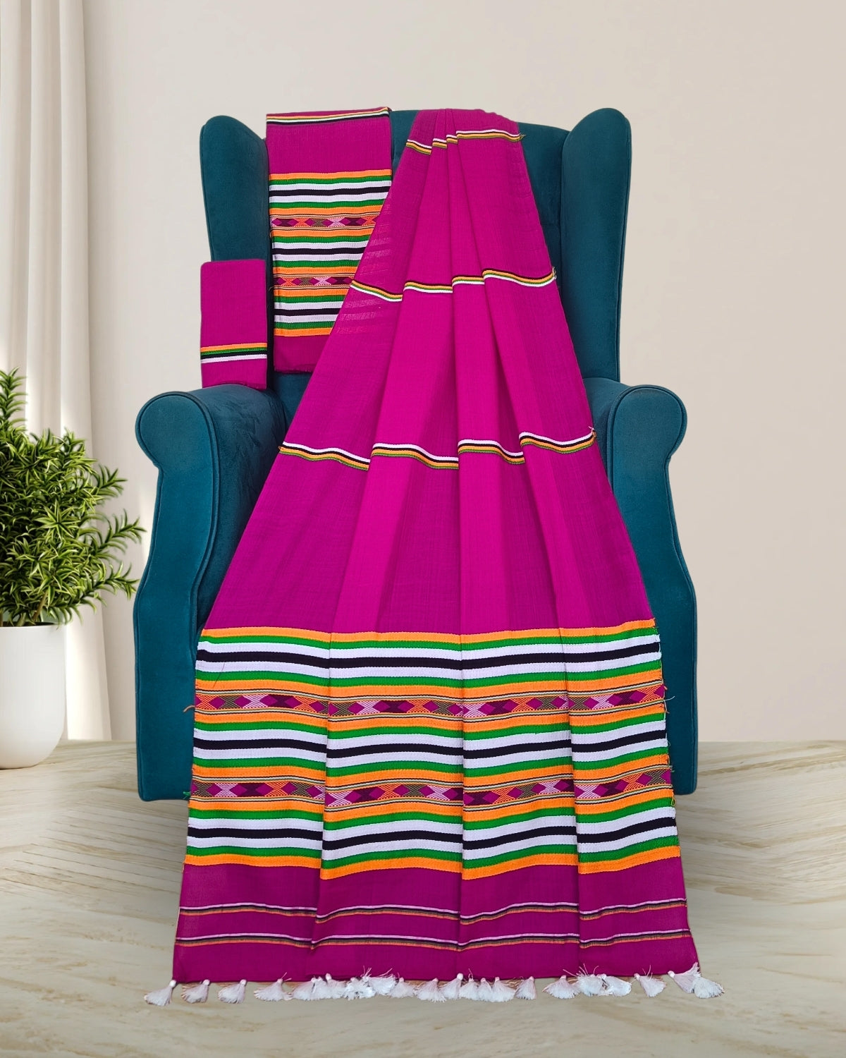 Ribi design Mising mekhela sador - Pink