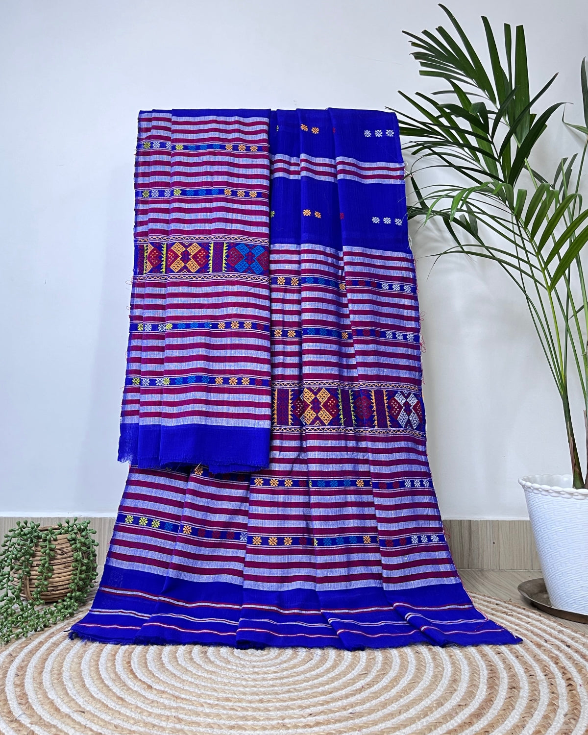 Ribi design Mising mekhela sador - Royal blue