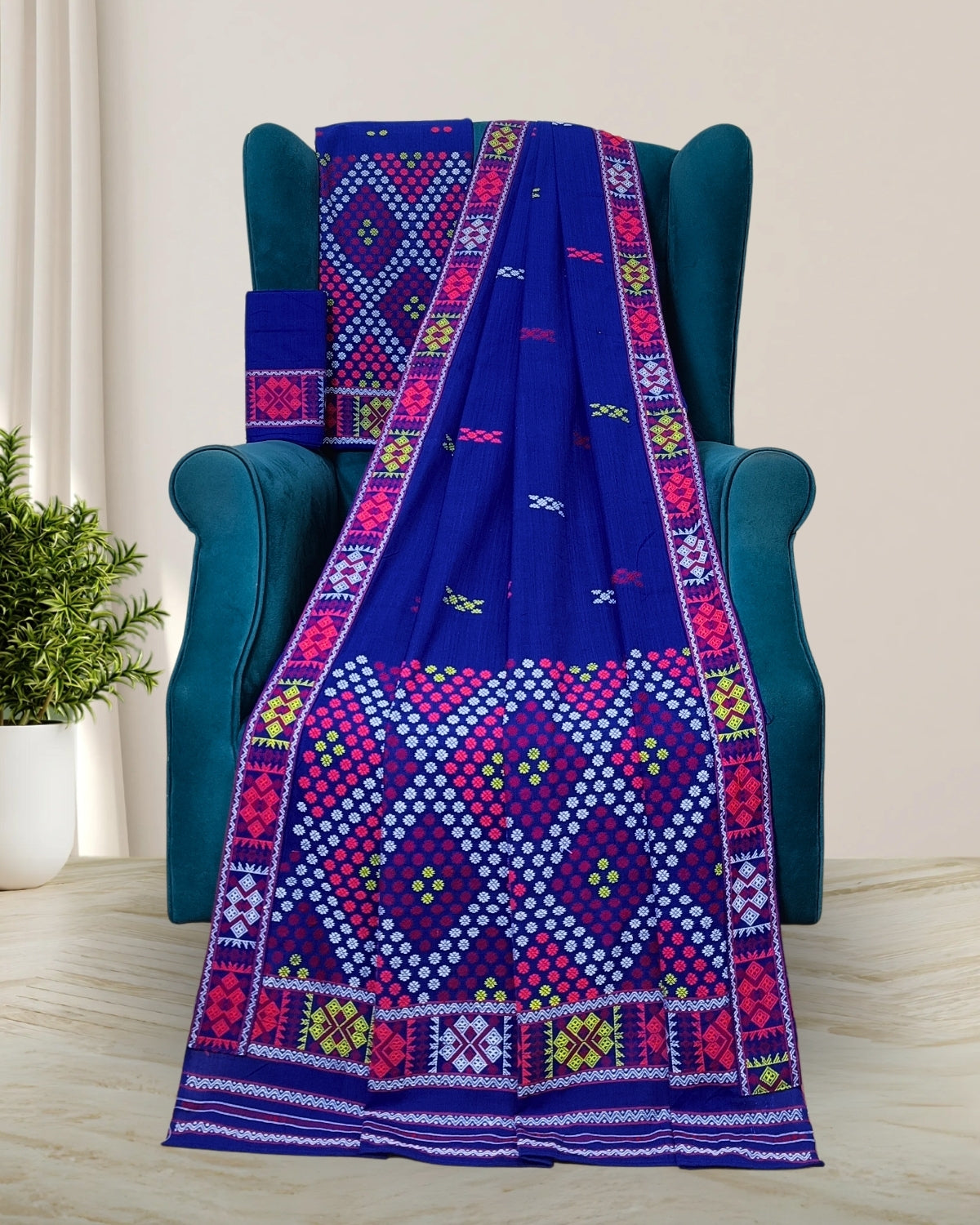 Royal blue padmini cotton Mising mekhela sador