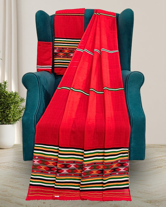 Ribi design Mekhela chadar - Red