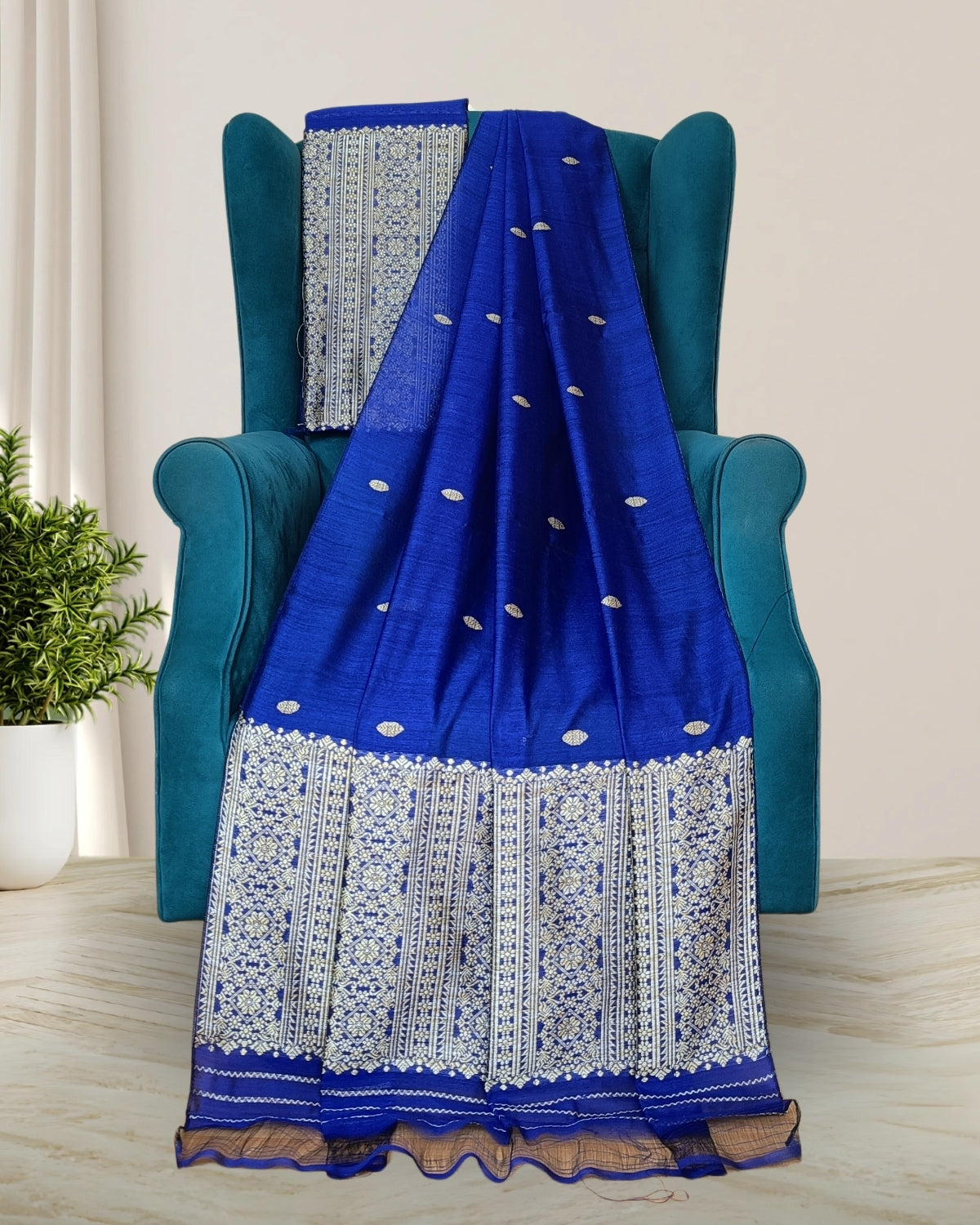 Staple cotton mekhela sador -Blue