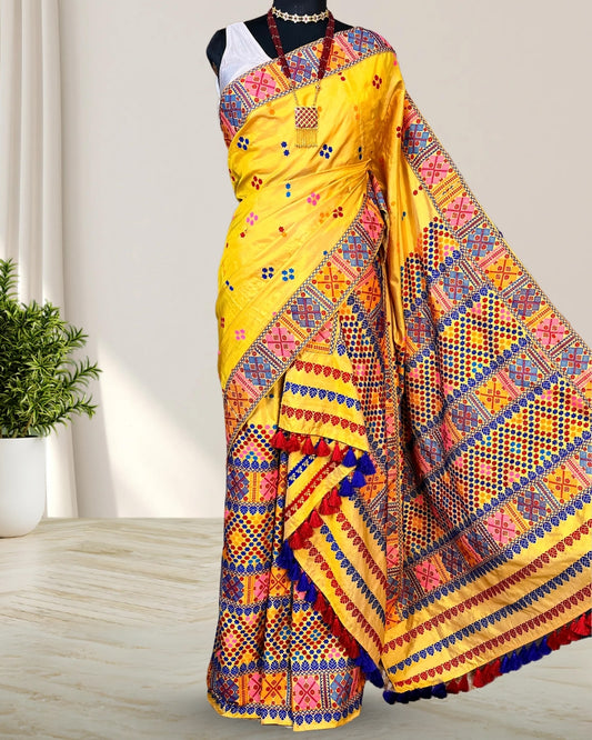 Yellow tussar silk x mulberry silk mekhela sador