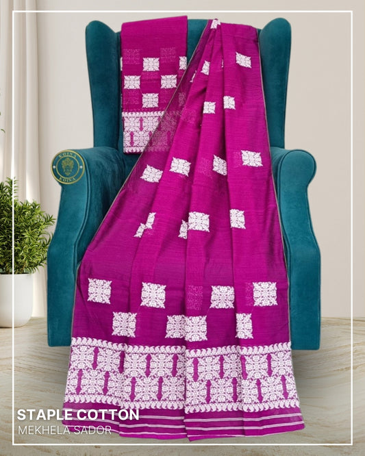 Staple cotton mekhela chadar