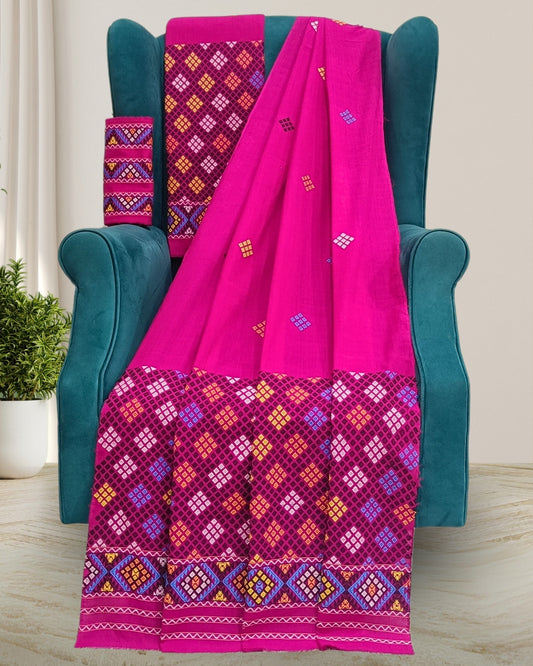 Rani pink Padmini cotton Mising mekhela chadar