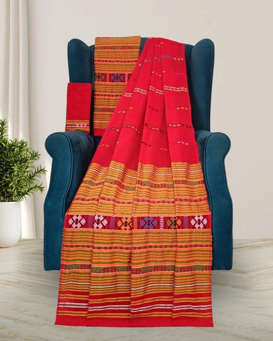 Ribi design padmini cotton Mising mekhela sador -Red