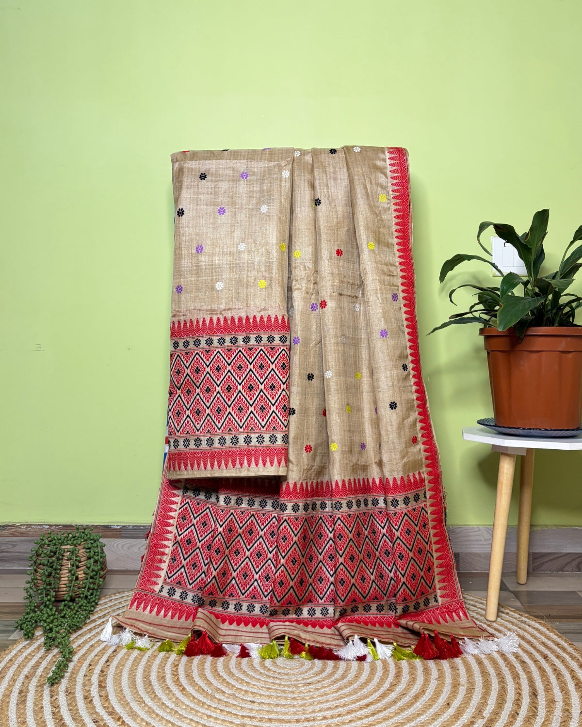 Tussar silk mekhela sador with designer motifs