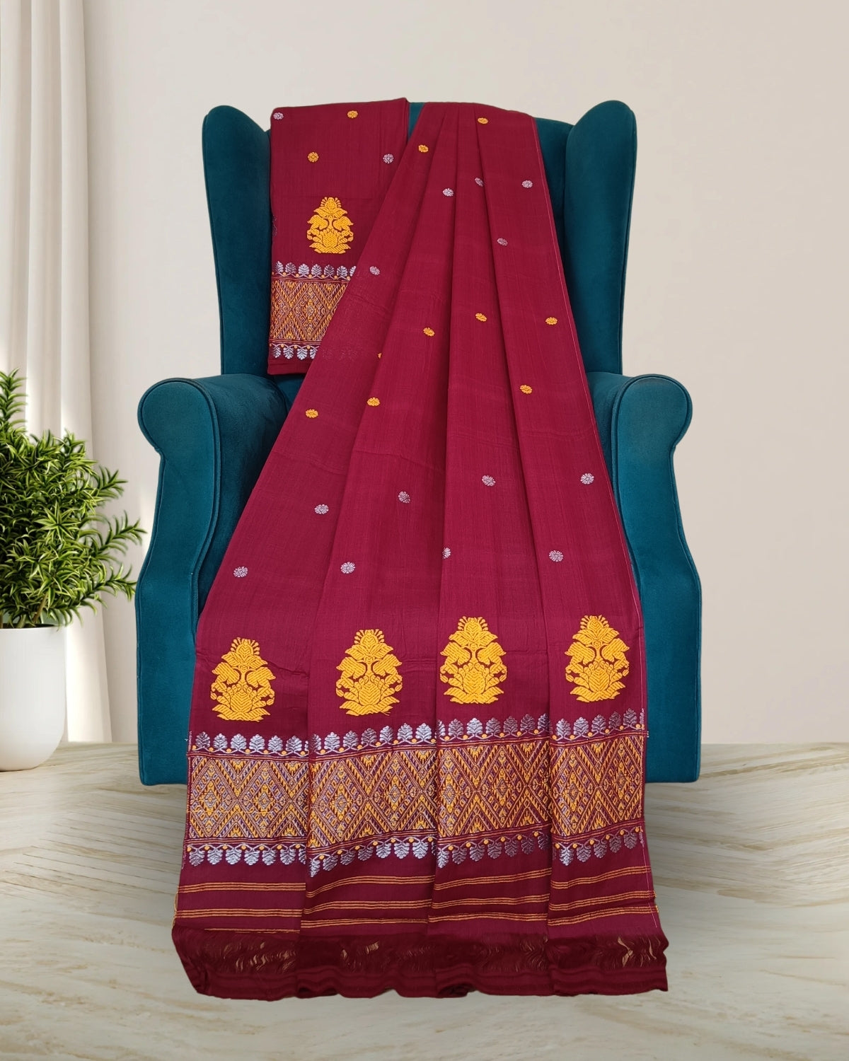 Mercerised cotton mekhela sador