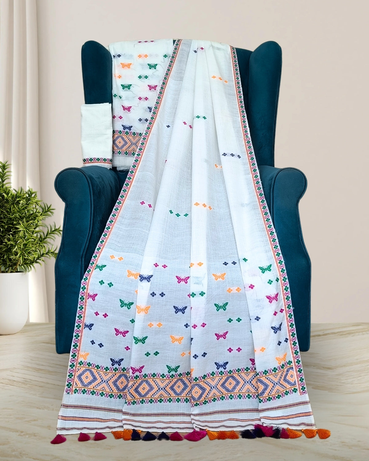 Pure white padmini cotton Mising mekhela sador