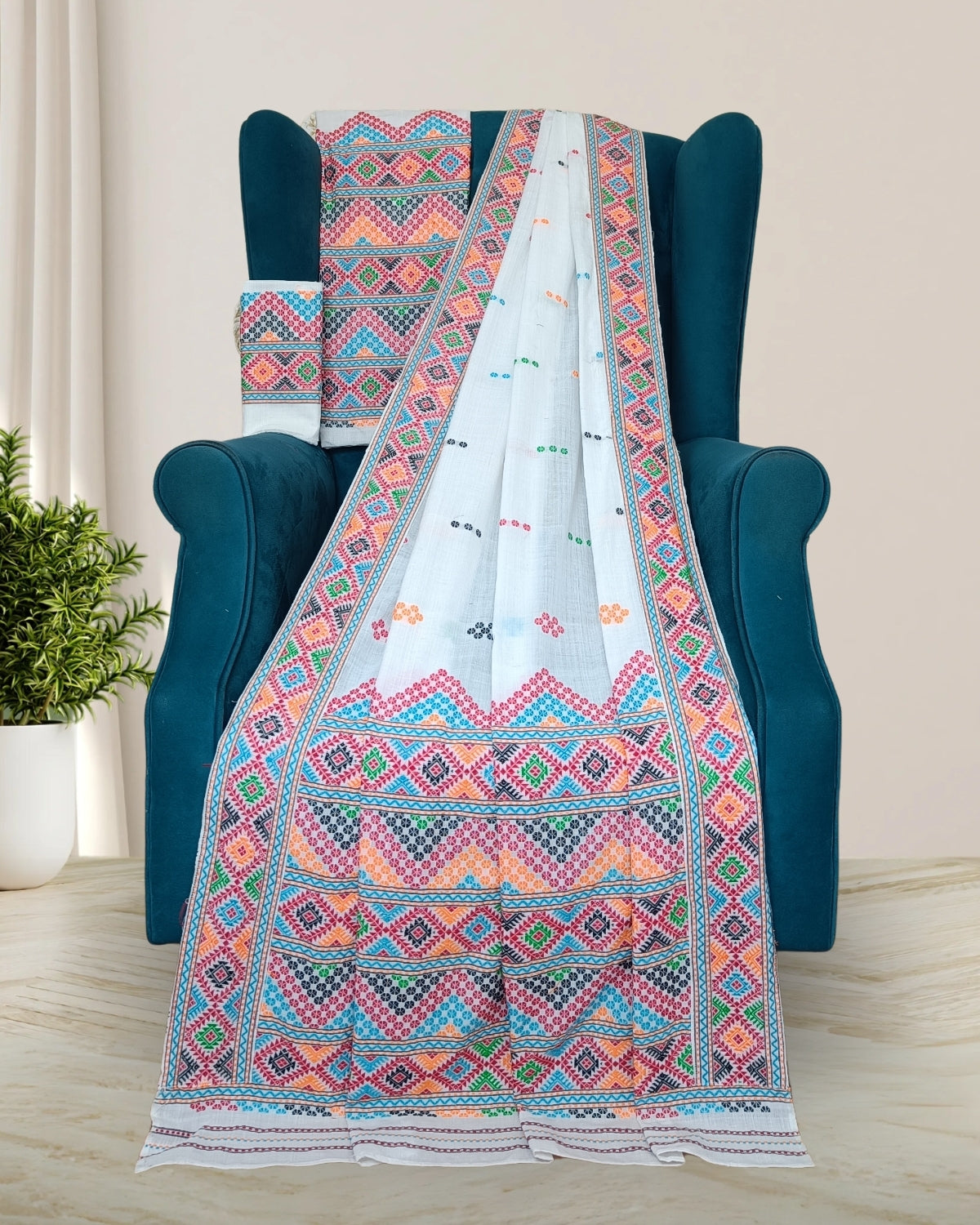 White padmini cotton Mising mekhela sador
