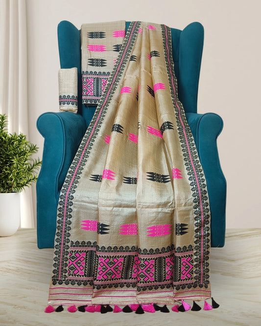 Tussar silk mekhela sador