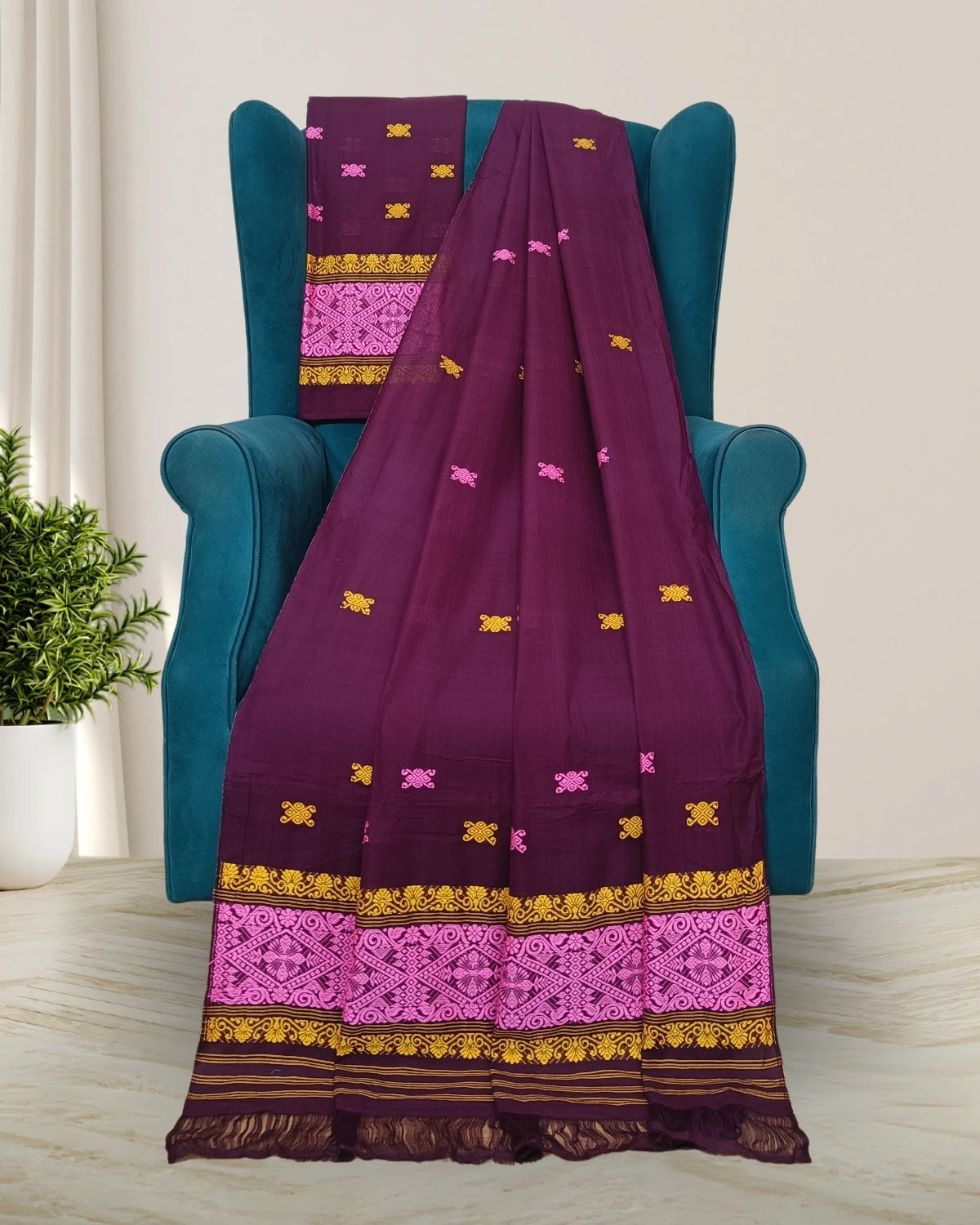 Mercerised cotton mekhela sador