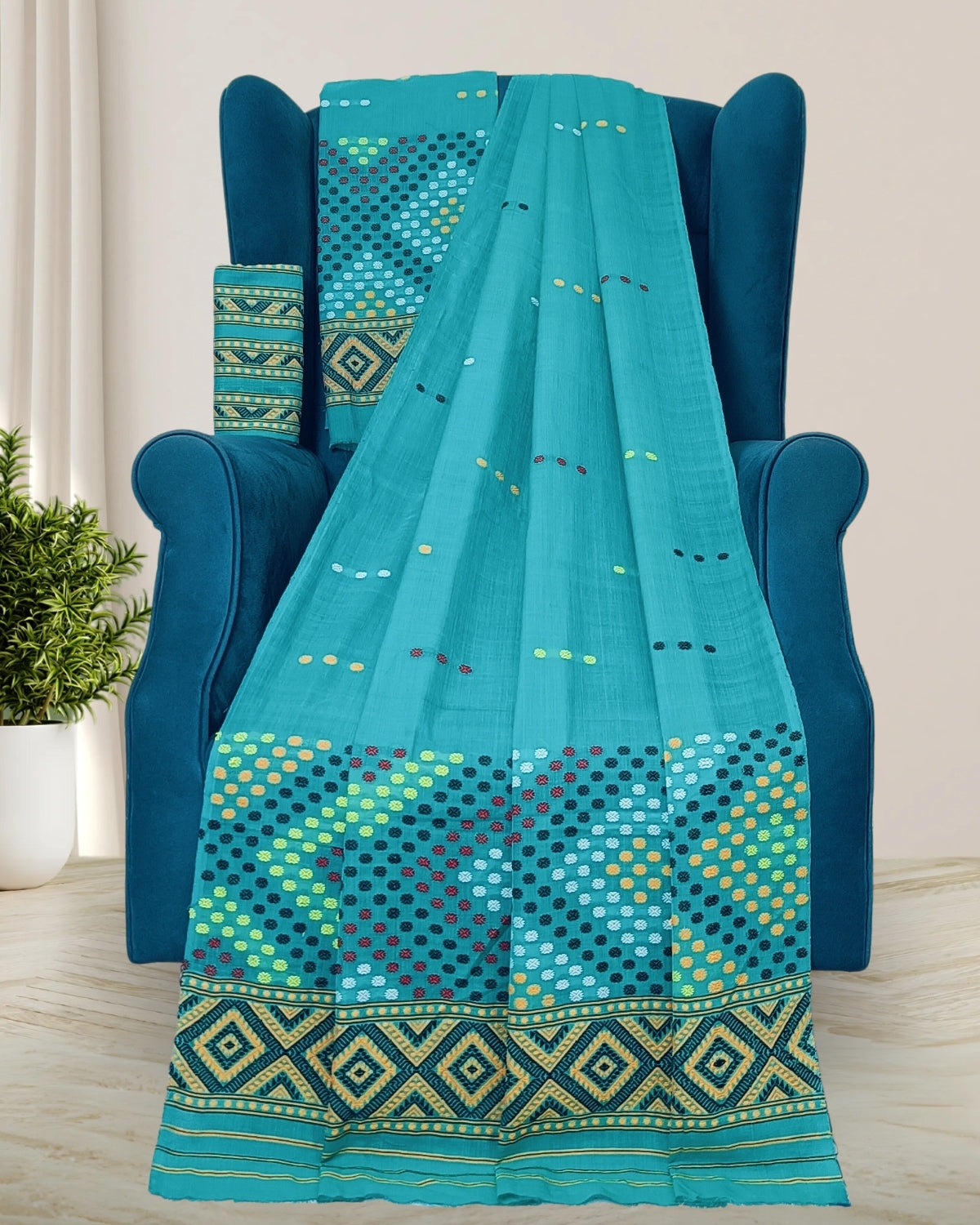 Padmini cotton Mising mekhela sador - Green 