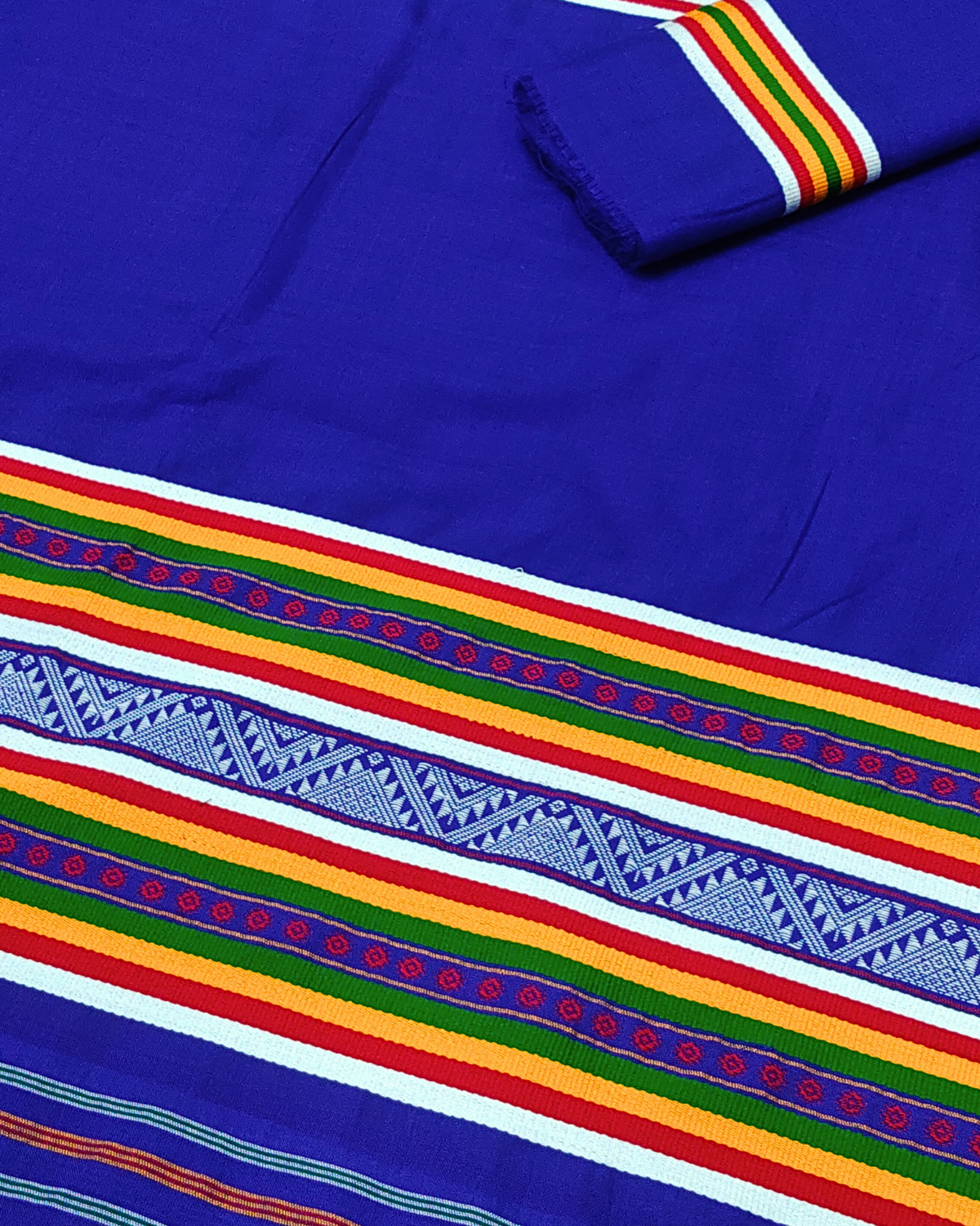 Ribi design Mising mekhela sador - Royal blue