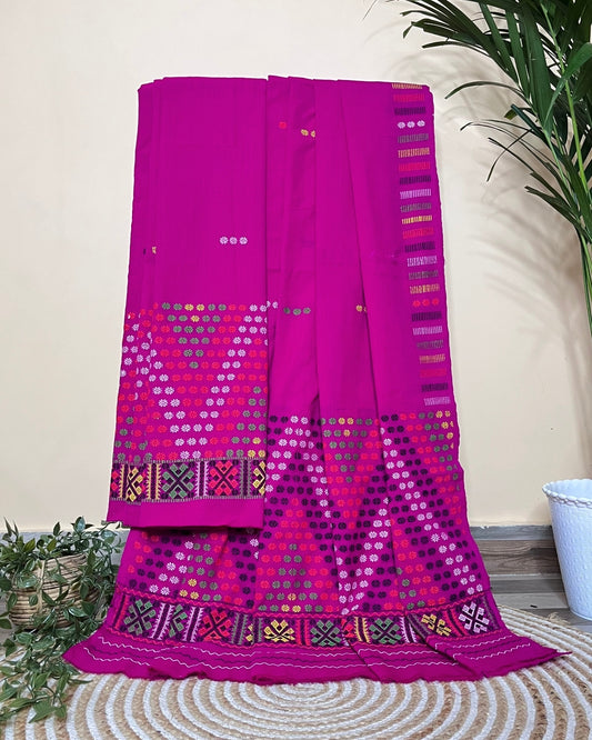 Rani pink padmini cotton Mising mekhela sador