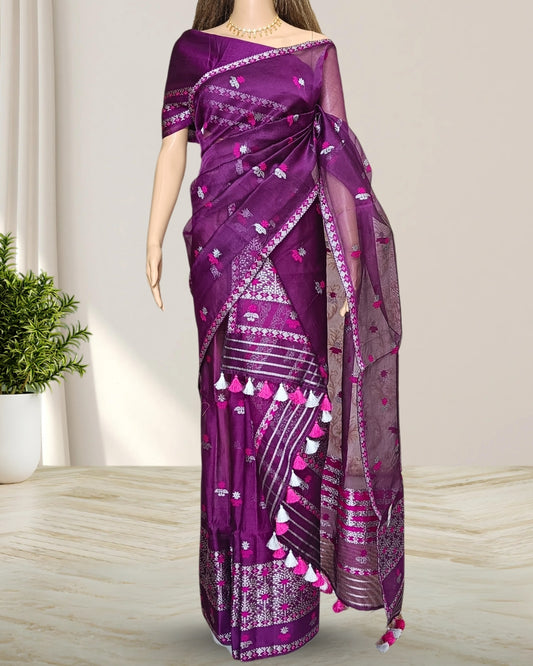 Pure kesapaat cotton mekhela sador - Purple