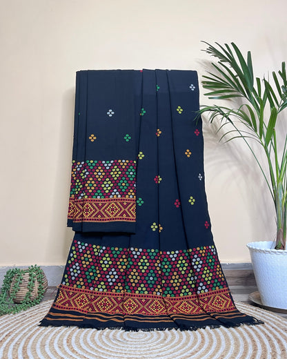 Black padmini cotton  Mising mekhela sador