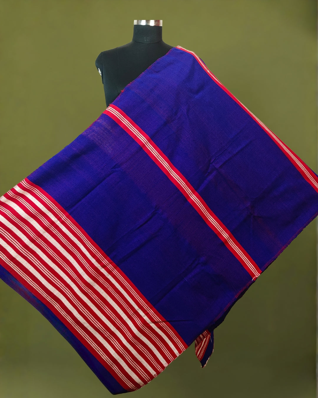 Mising Ribi design woolen Stole - Royal blue