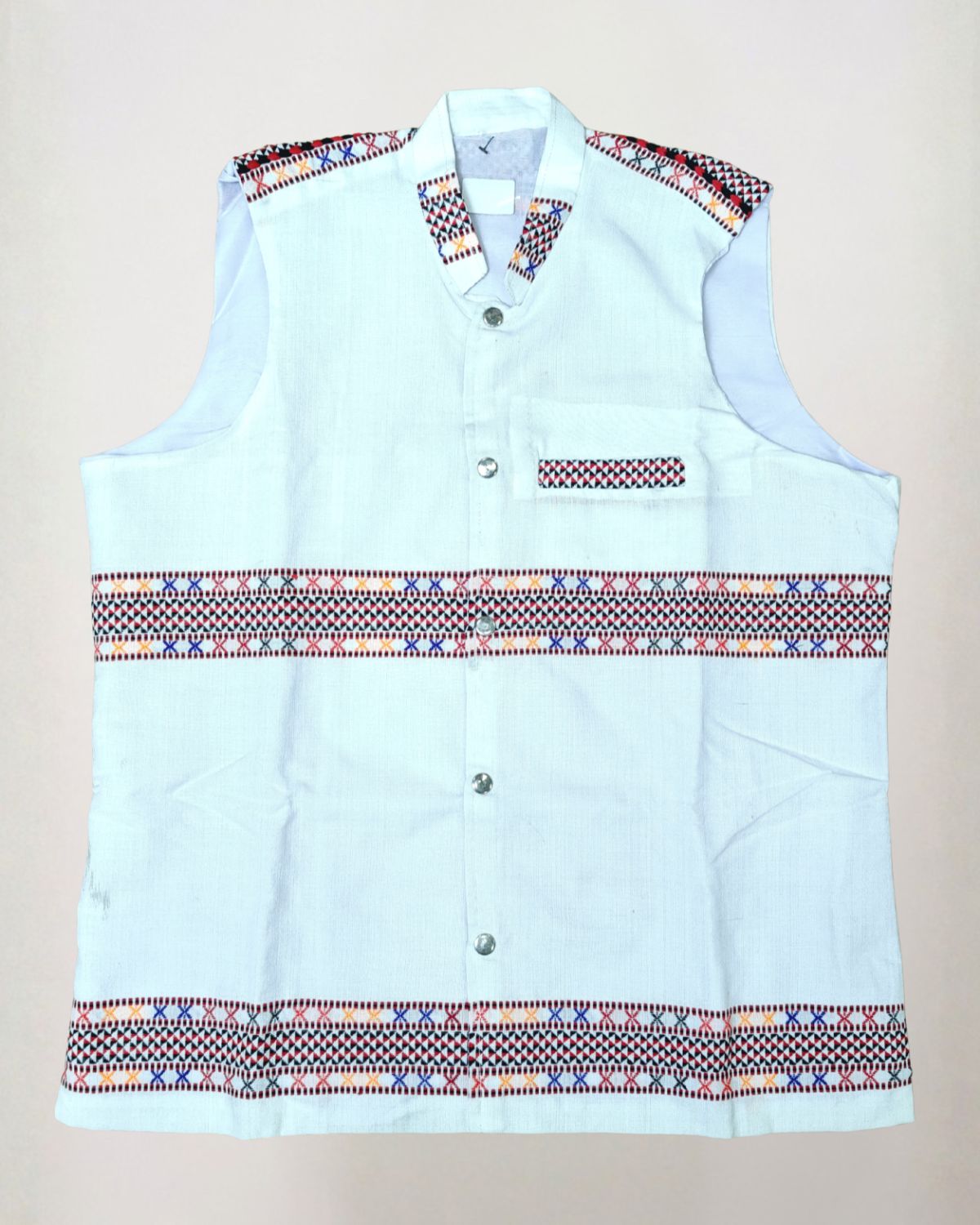 Pure white Mibu galuk - Mising tribal waist coat