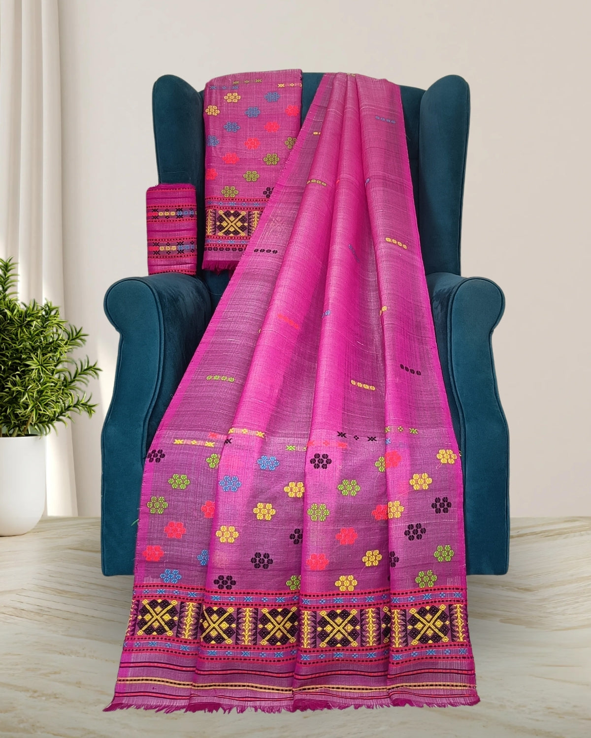 Semi nuni Mising mekhela sador-Pink