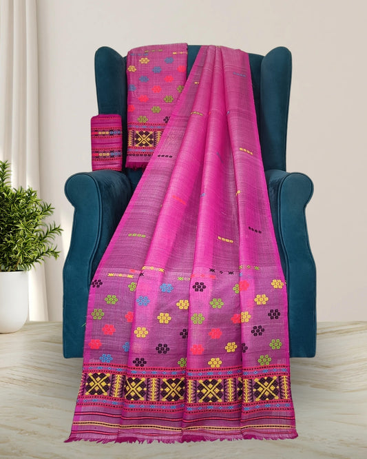 Semi nuni Mising mekhela sador-Pink