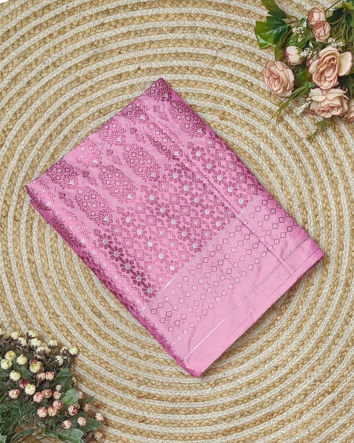 Semi paat mekhela sador - Rose pink