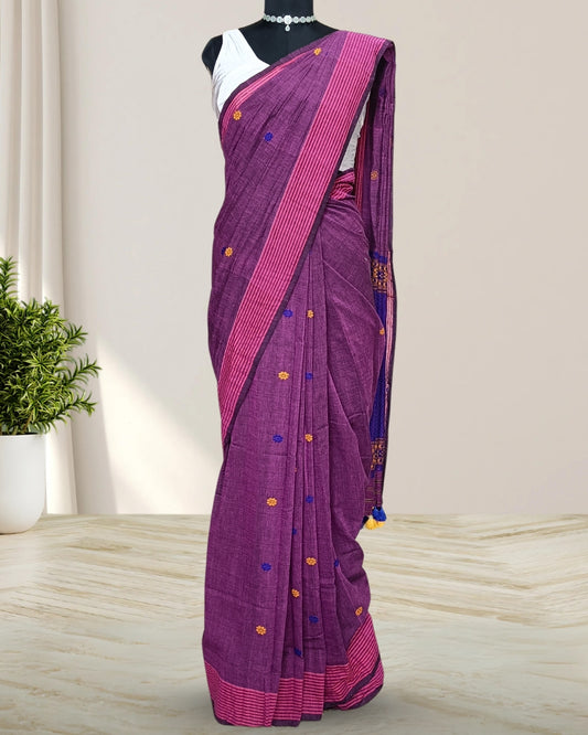 Purple pure cotton saree with designer motifs