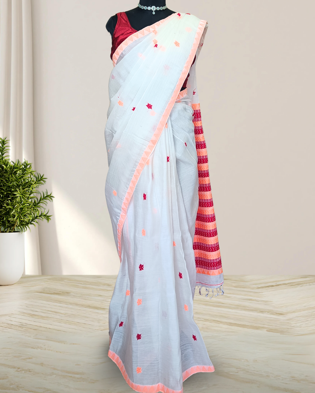 Premium kesapaat cotton saree - Pure white