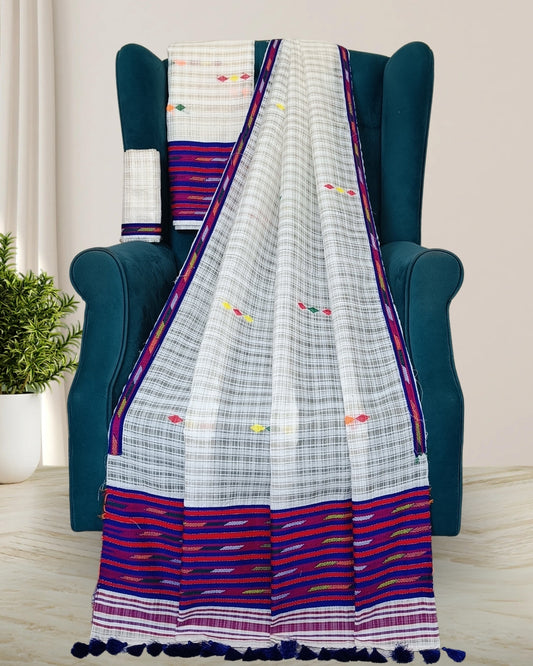 Semi nuni Mising mekhela sador -Purple keshbosa