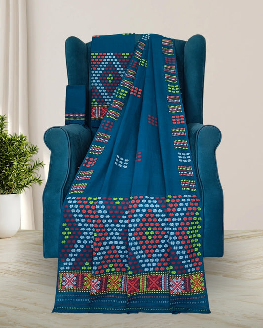 Teal green padmini cotton Mising mekhela sador